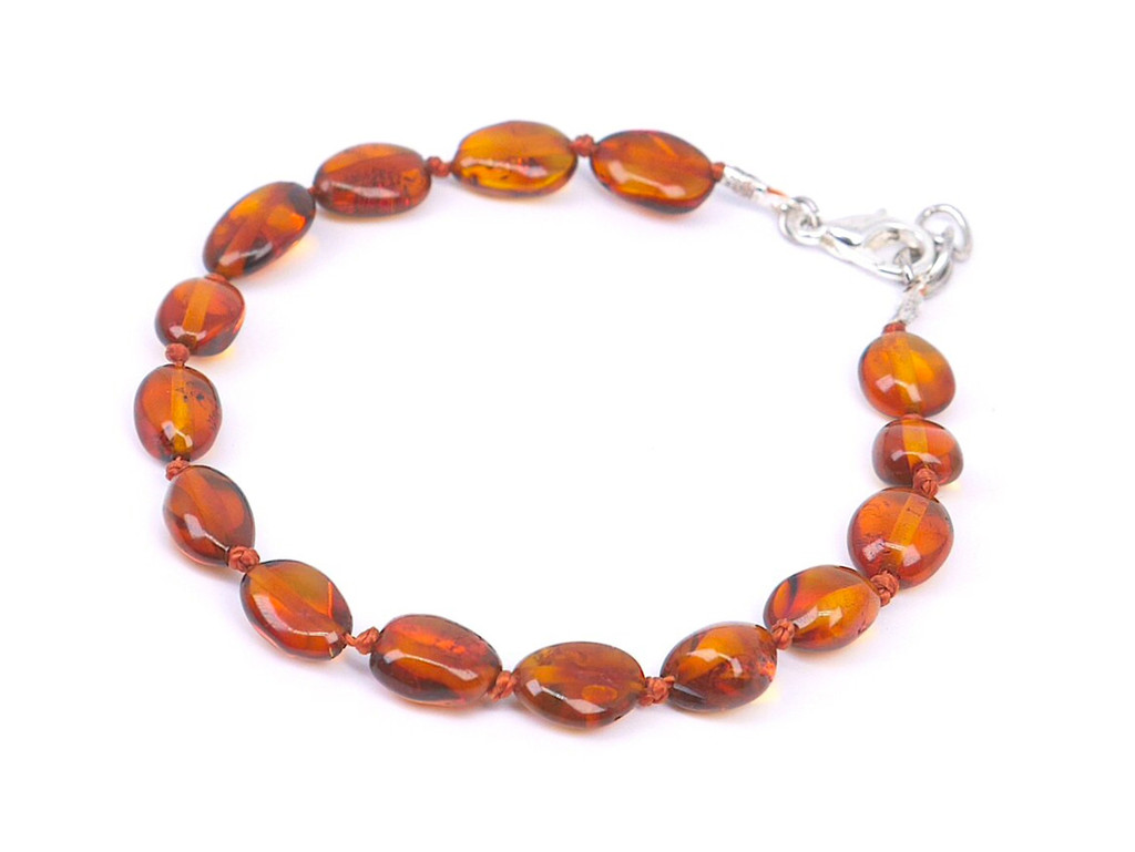 Adjustable cognac and olive Baltic amber teething anklet or bracelet for children – genuine handmade jewellery
