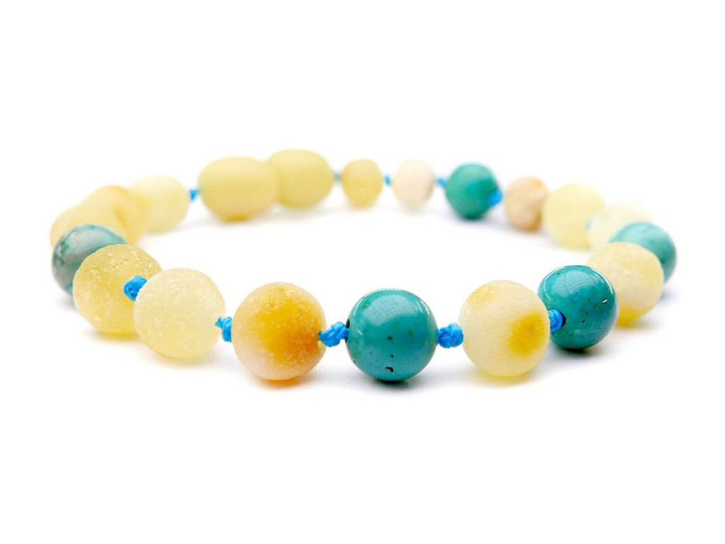 Turquoise adult amber bracelet  adjustable cognac beads