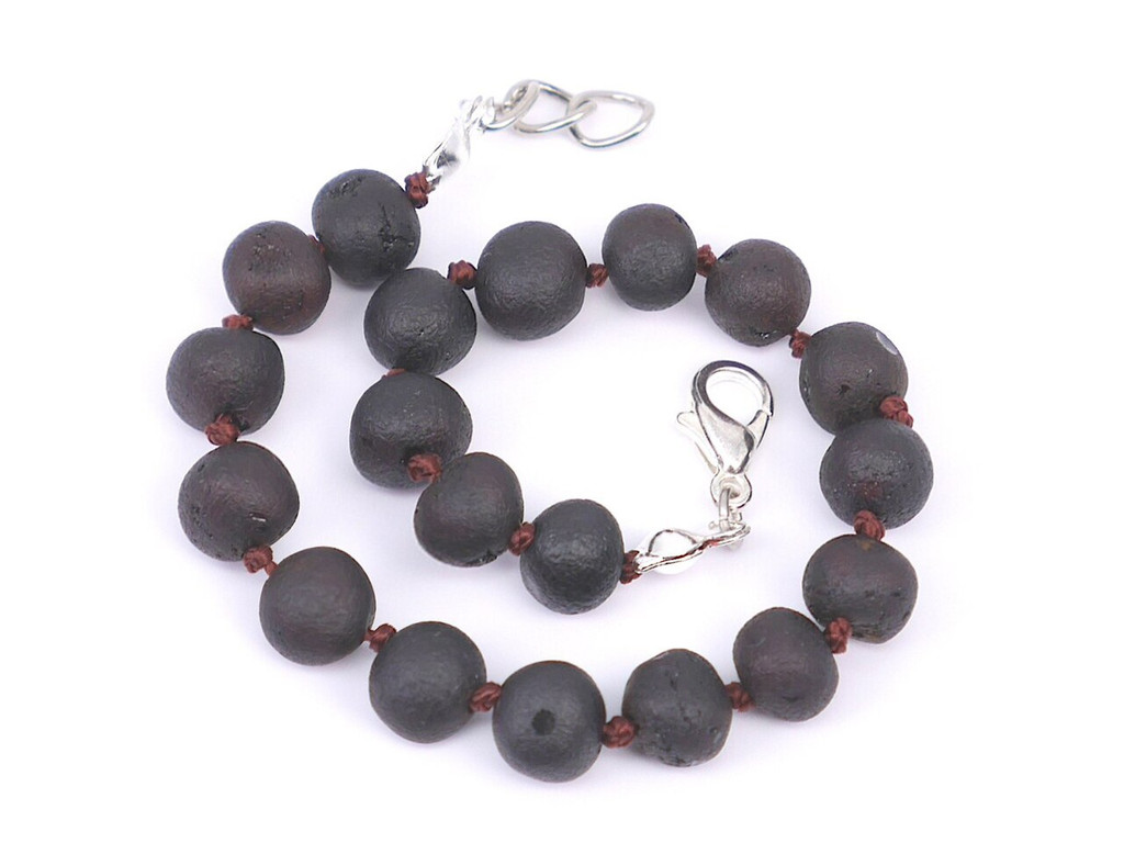 Flexible raw unpolished dark cherry amber teething, reflux and colic anklet / bracelet for 4 month old