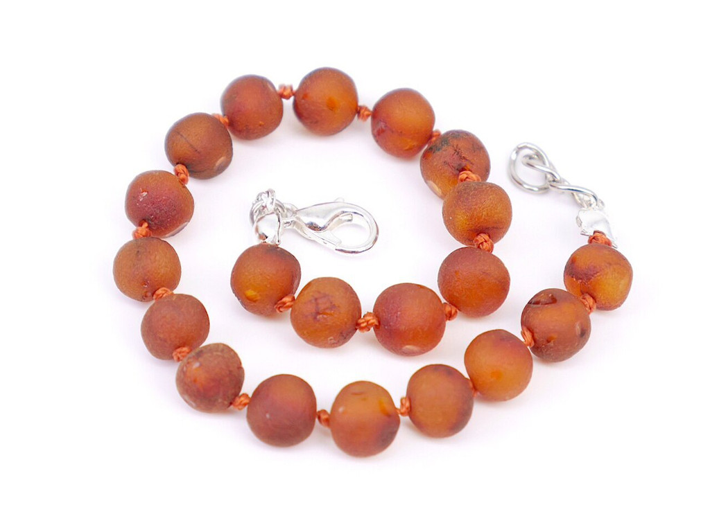 Raw baltic amber teething adjustable anklet with honey caramel tone beads eco friendly