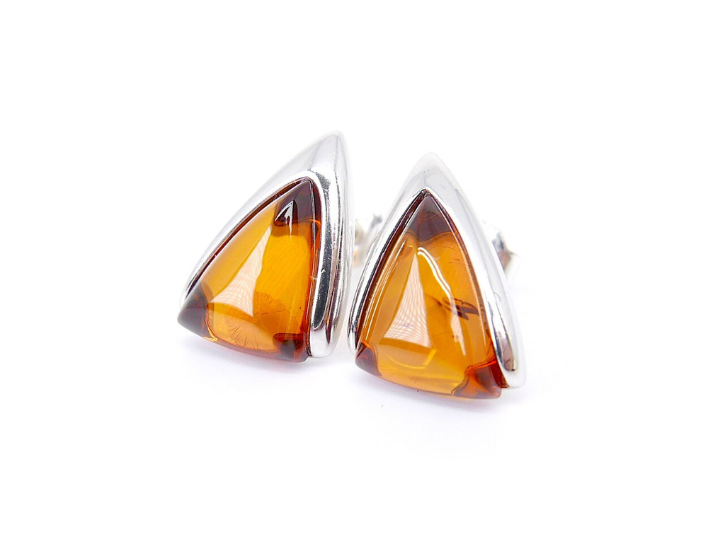Sterling silver earrings with triangleshape cognac amber