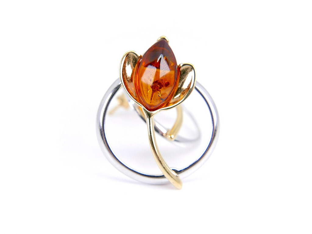 Gold plated amber tulip flower stud earrings