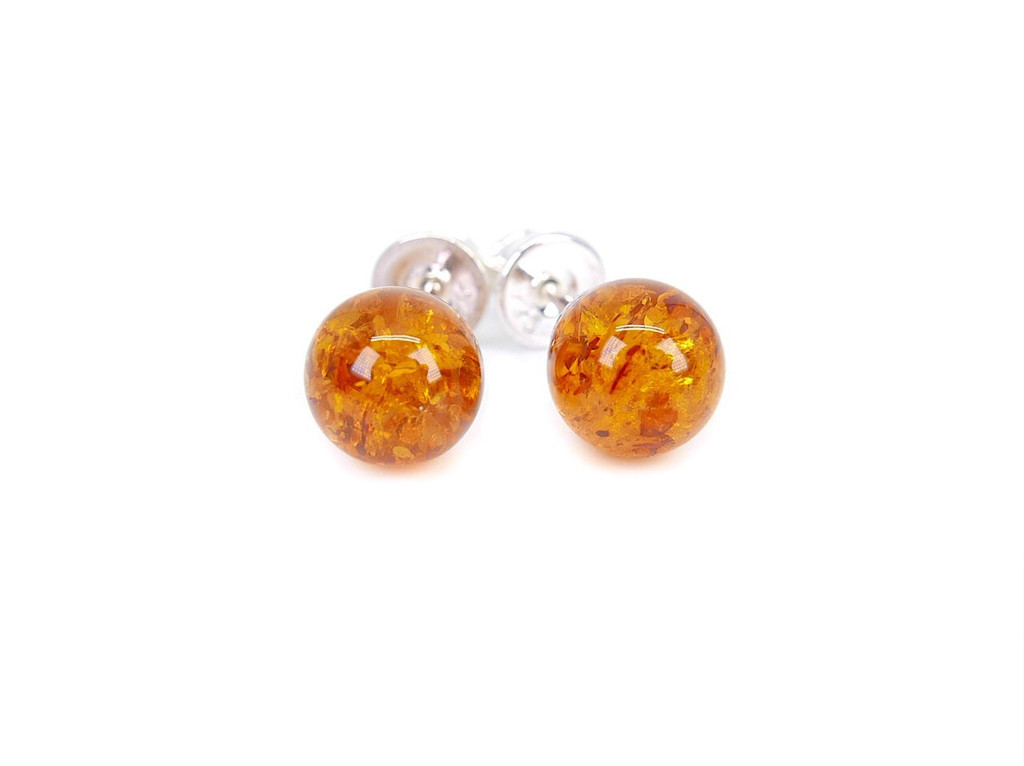 Kids and adults round cognac Baltic amber stud earrings