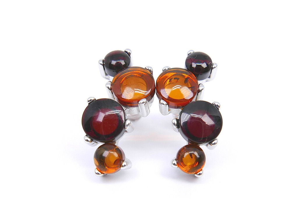 Cognac and cherry Baltic amber silver earrings