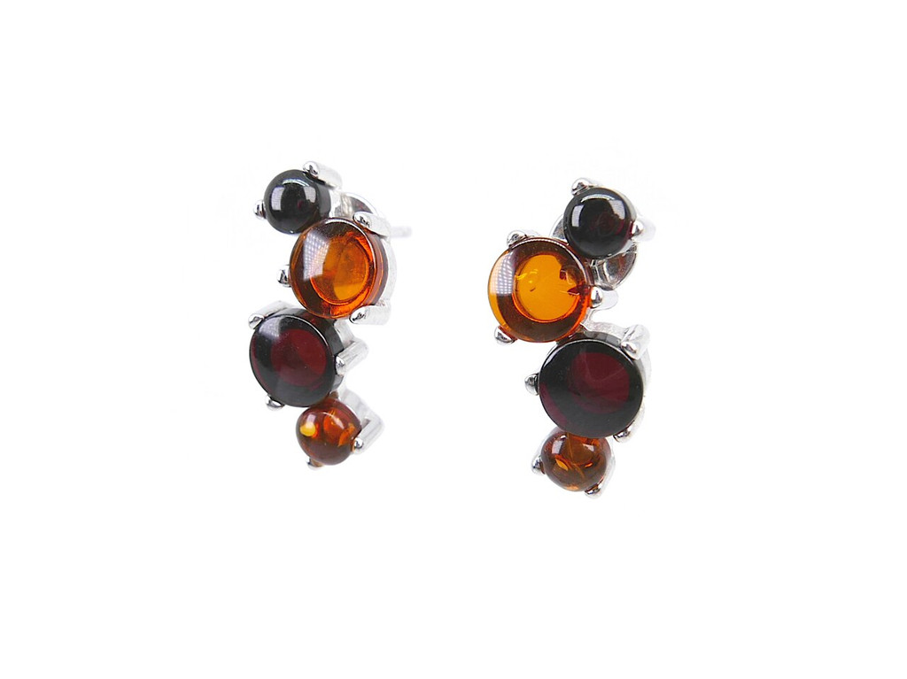 Cognac and cherry Baltic amber silver earrings