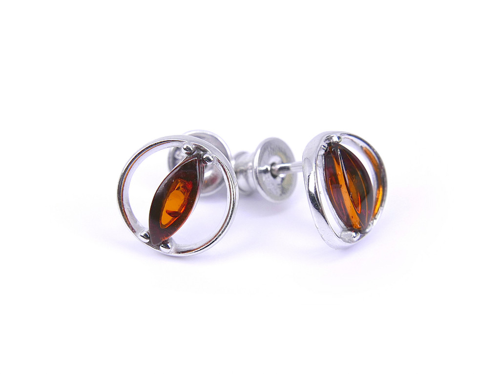 Wave cognac Baltic amber stud earrings