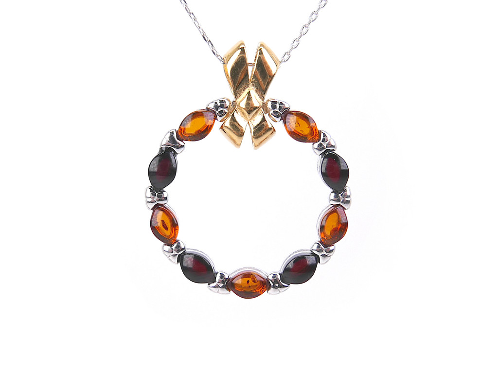 Cognac & cherry Baltic amber silver pendant