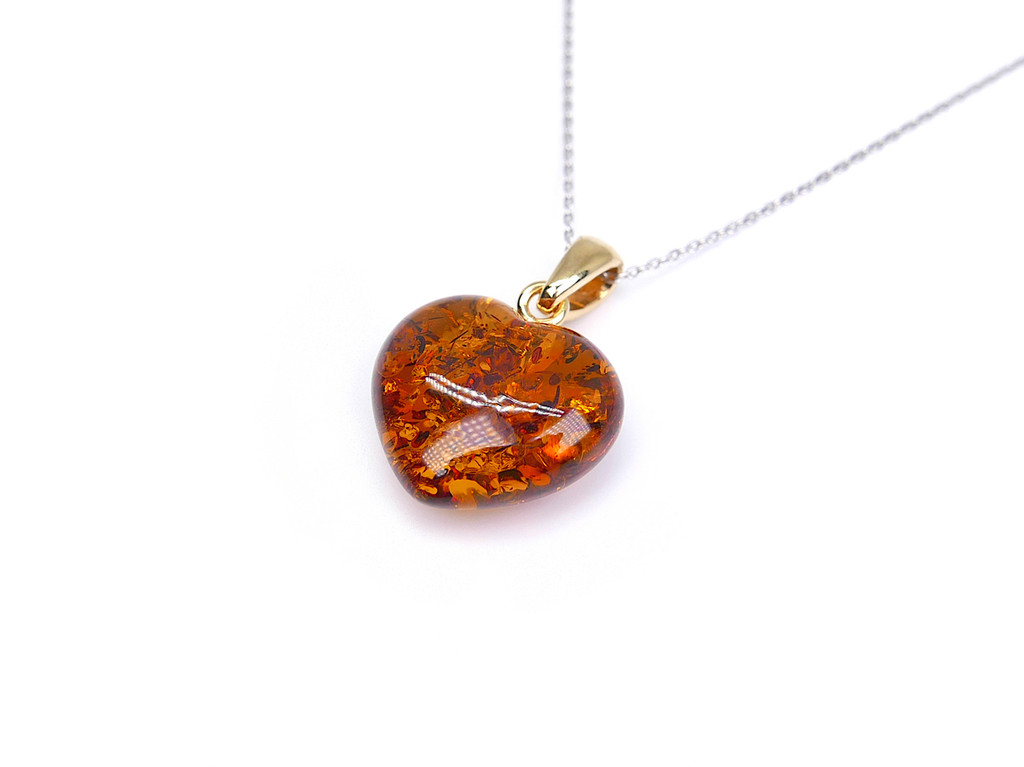 Baltic amber heart pendant / gold plated