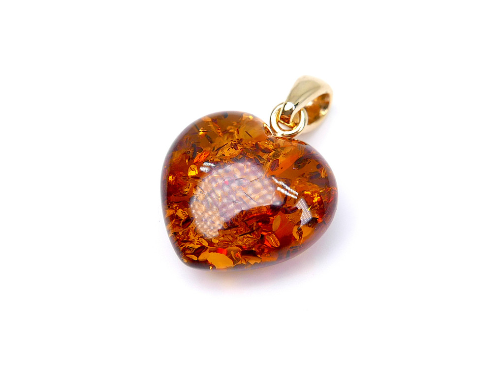 Baltic amber heart pendant / gold plated