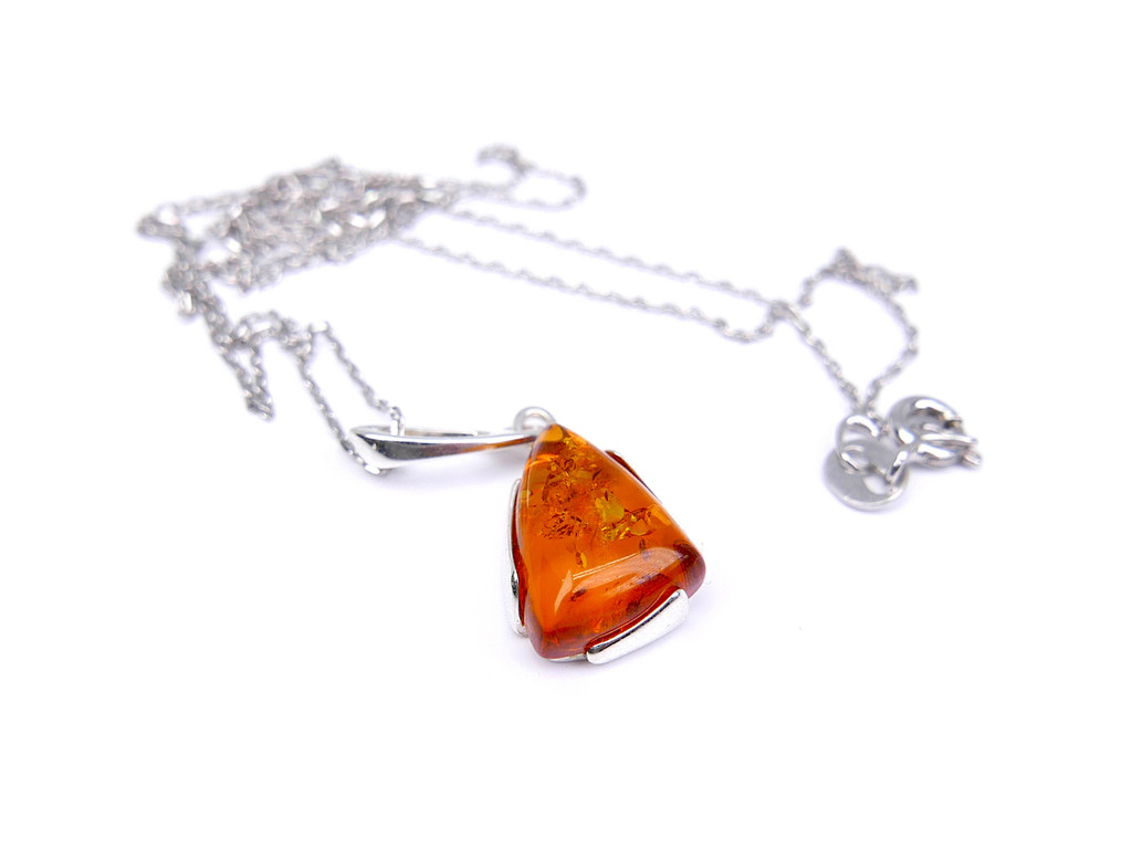 Baltic amber silver triangular pendant