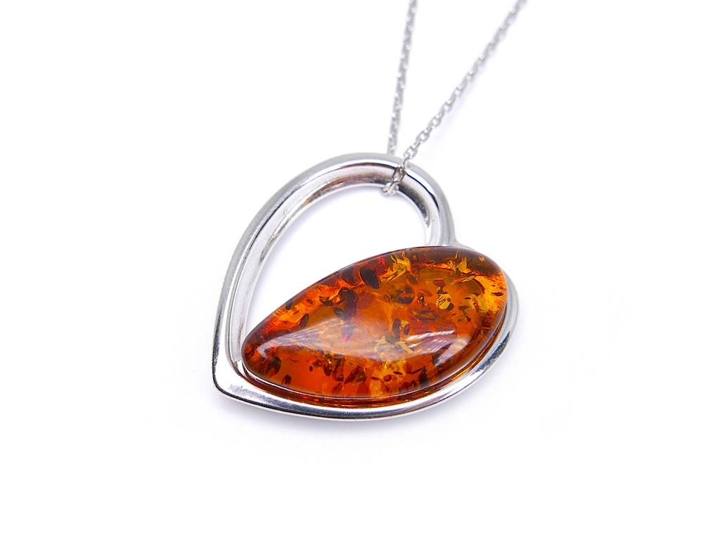 Baltic amber heart-shaped pendant in sterling silver