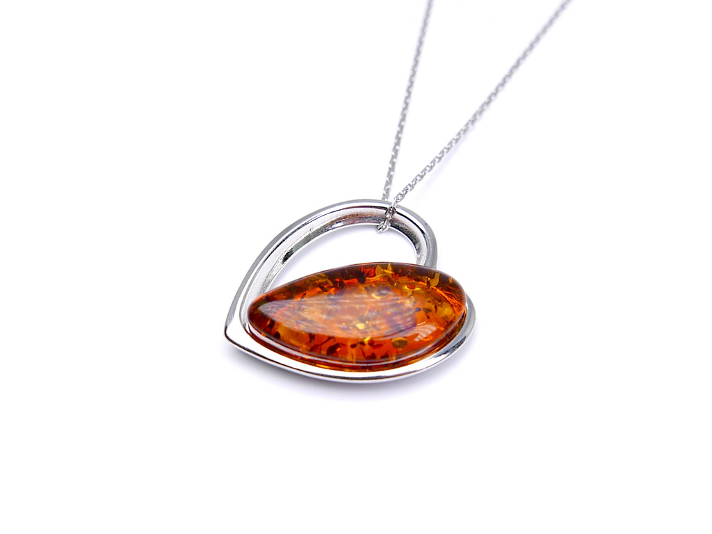 Baltic amber heart-shaped pendant in sterling silver