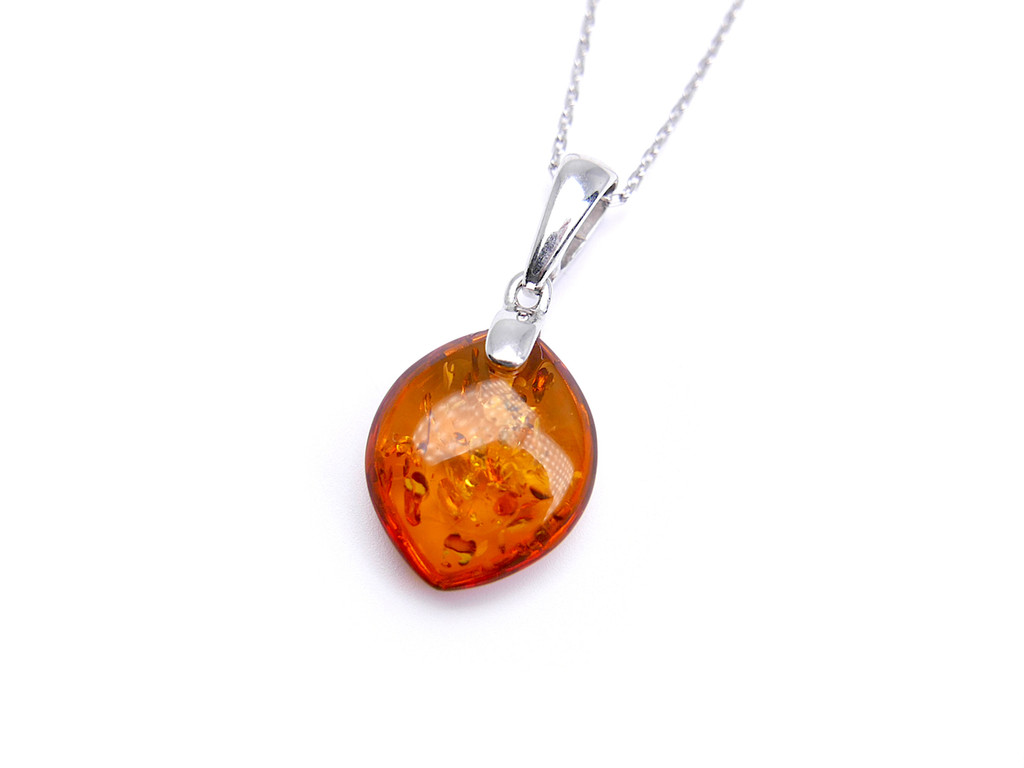 Baltic amber marquise-shaped pendant in sterling silver