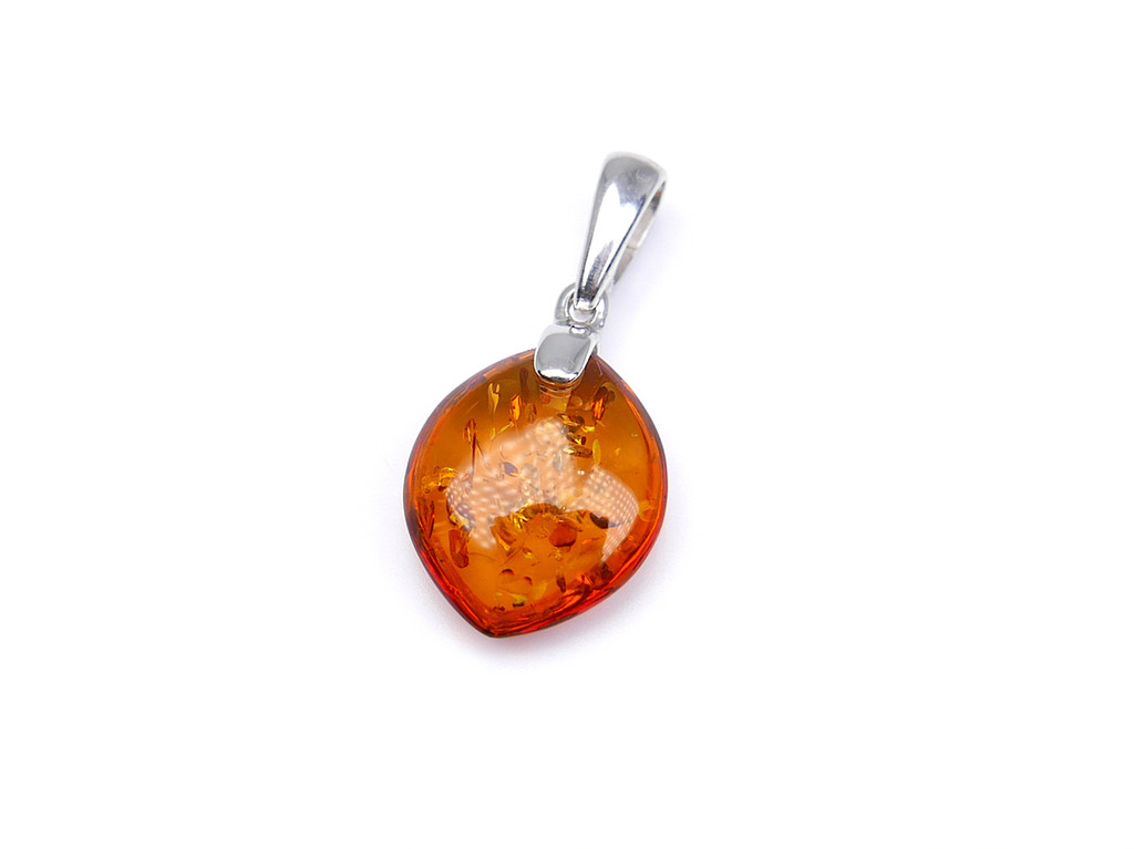 Baltic amber marquise-shaped pendant in sterling silver