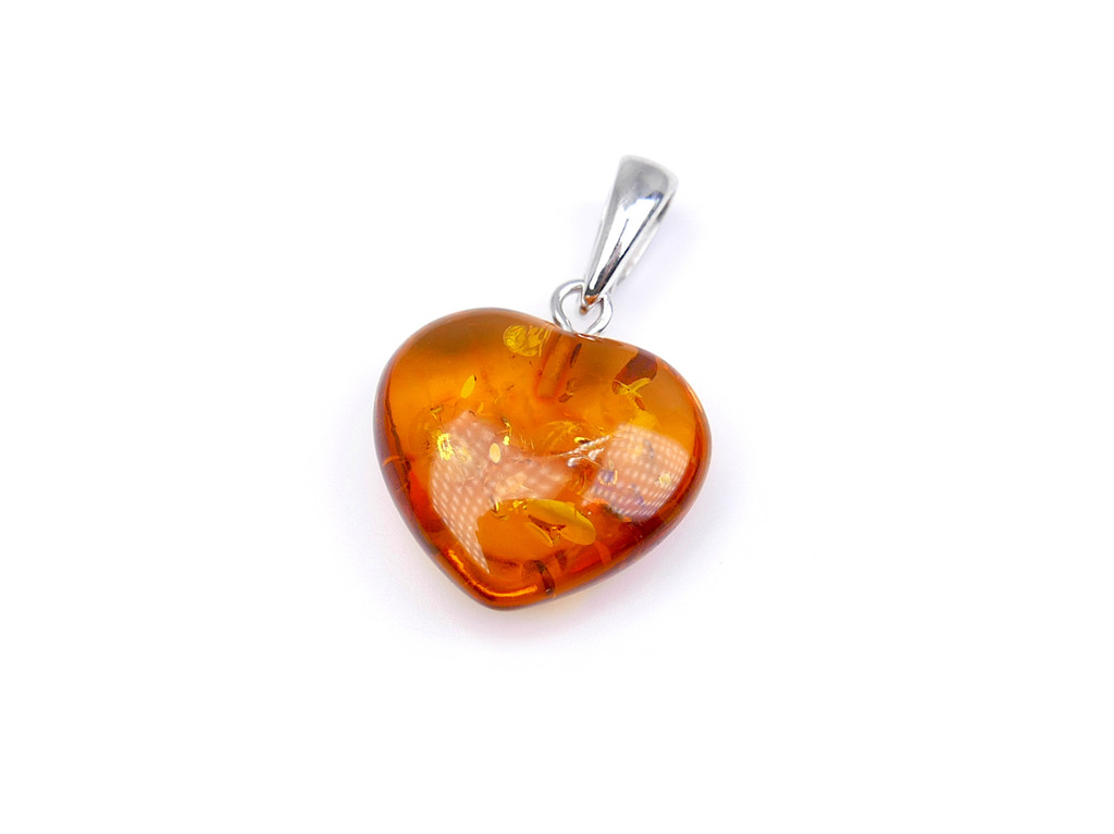 Baltic amber heart pendant / sterling silver bail