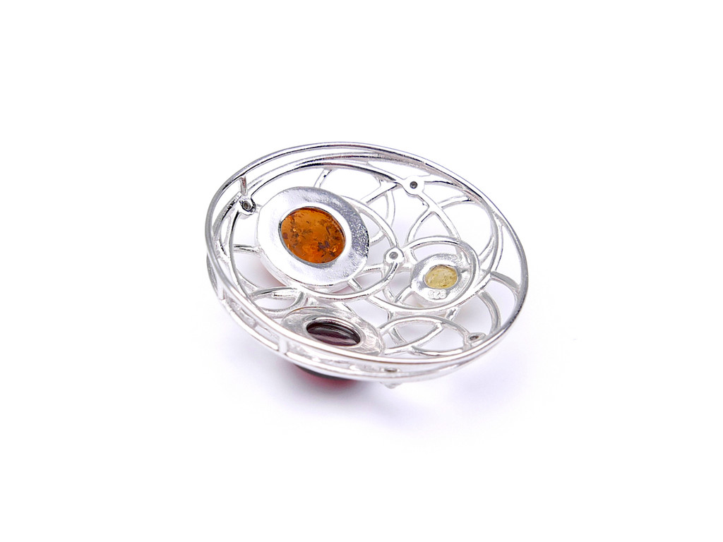 Baltic amber round open circle pendant in sterling silver