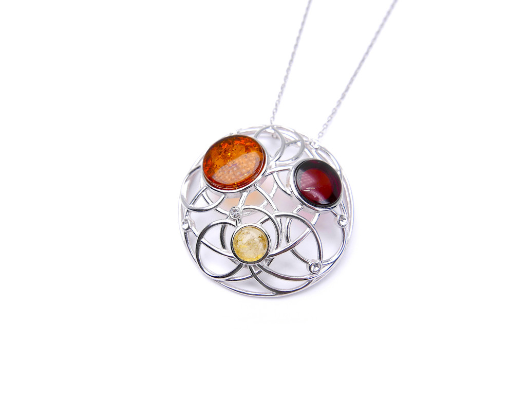 Baltic amber round open circle pendant in sterling silver