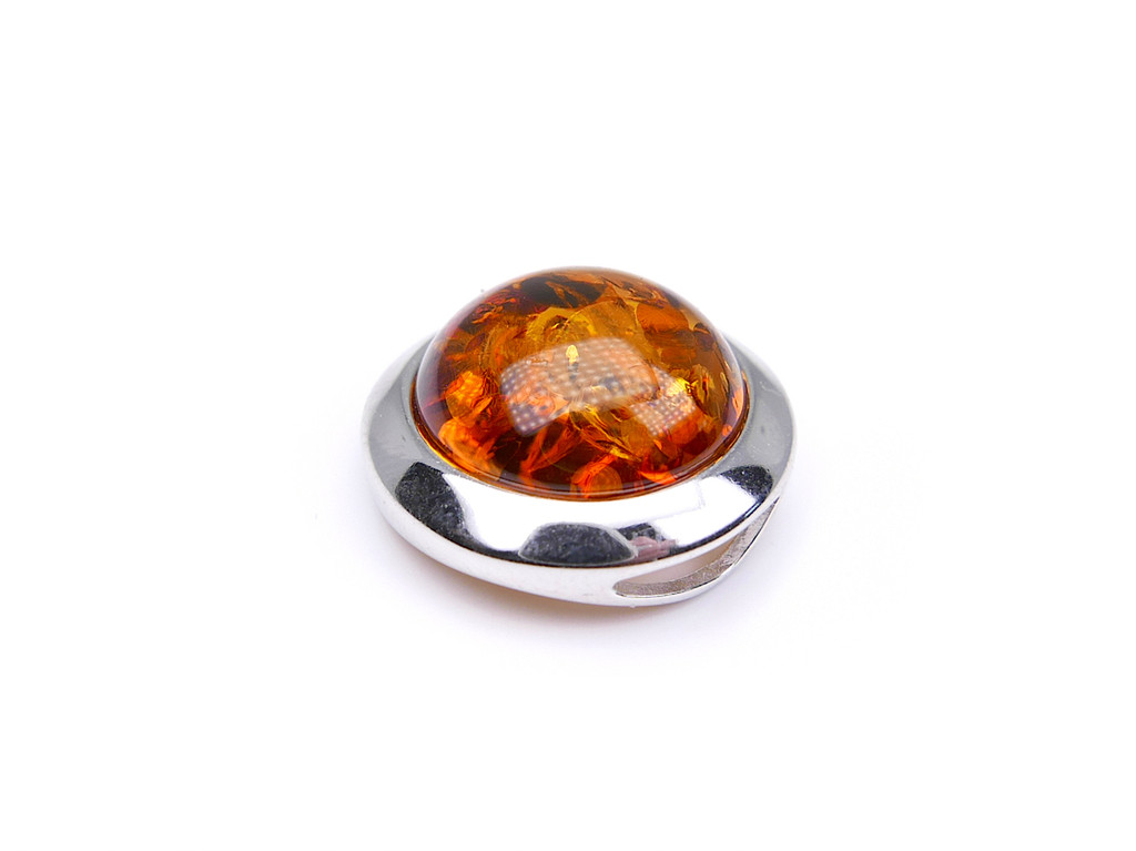 Baltic amber round moon shape silver pendant