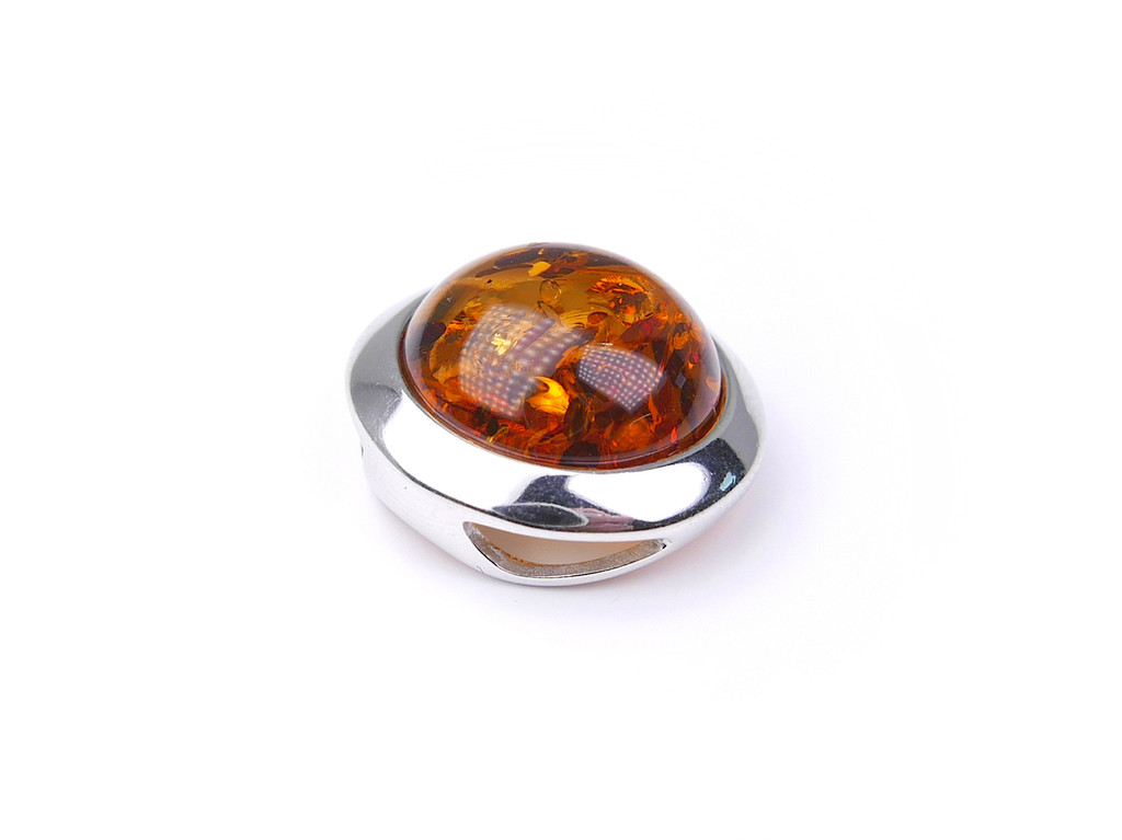 Baltic amber round moon shape silver pendant