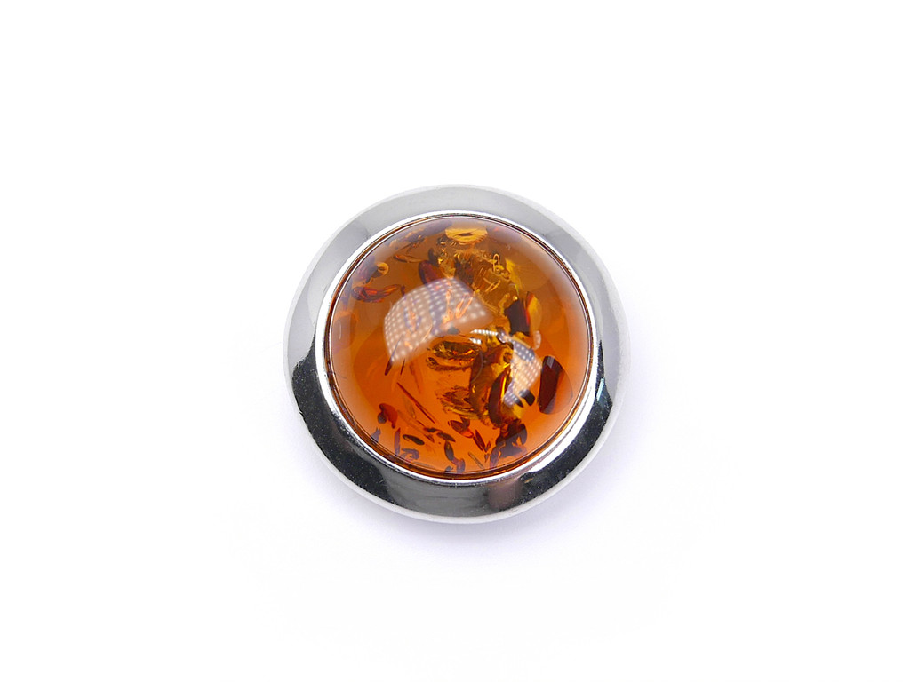 Baltic amber round moon shape silver pendant