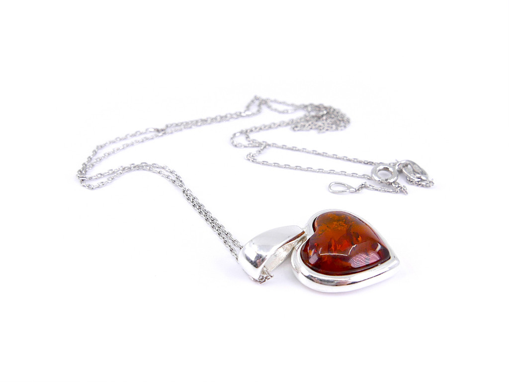 Baltic amber Heart pendant mounted in sterling silver