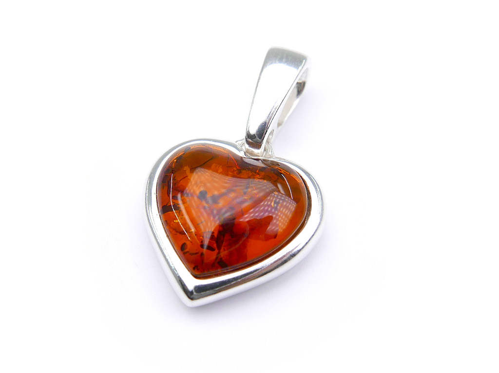 Baltic amber Heart pendant mounted in sterling silver