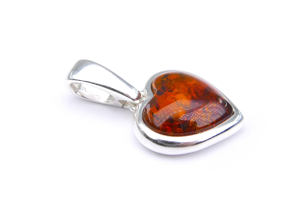 Baltic amber Heart pendant mounted in sterling silver