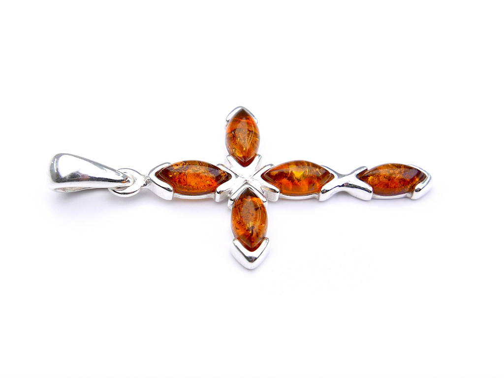 Baltic amber cross pendant in sterling silver