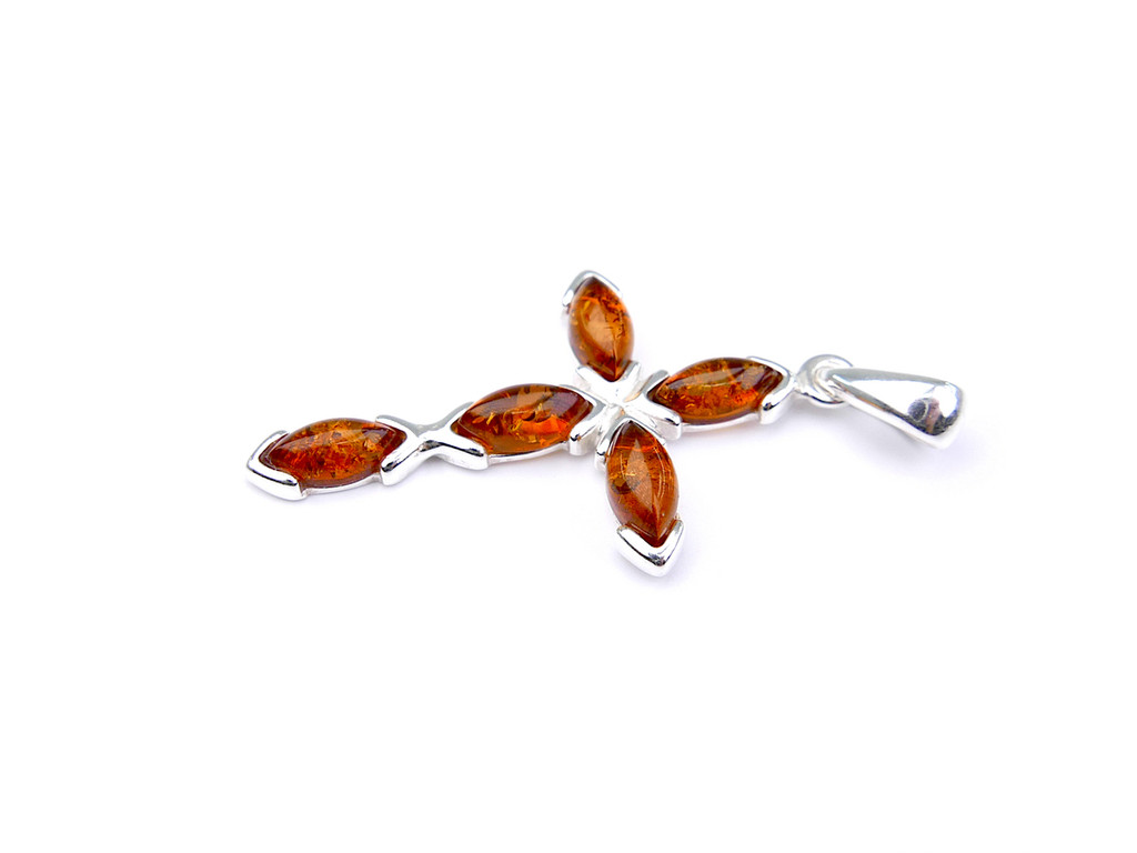 Baltic amber cross pendant in sterling silver