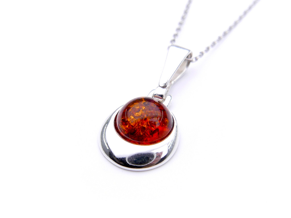 Baltic amber pear pendant in sterling silver