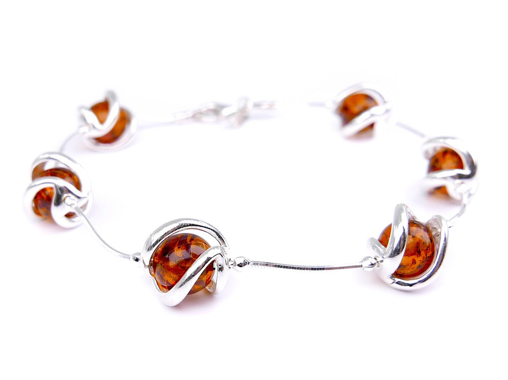 Baltic Amber Bracelet Featuring Spheres in Sterling Silver