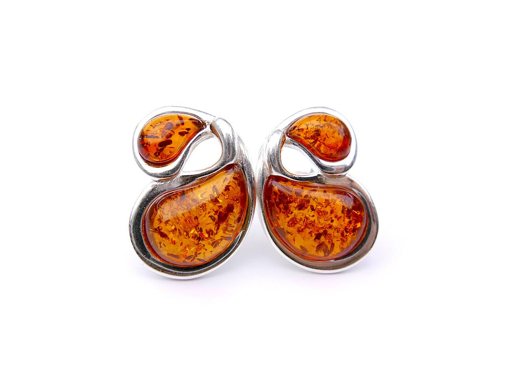 Abstract cognac Baltic amber stud earrings