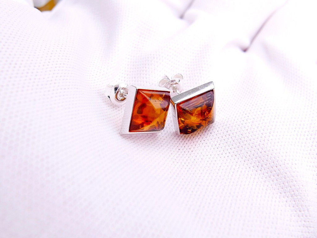 Baltic amber square stud earrings in sterling silver