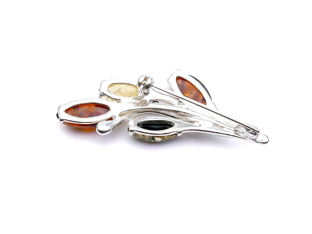 Sterling silver Baltic amber leaf brooch