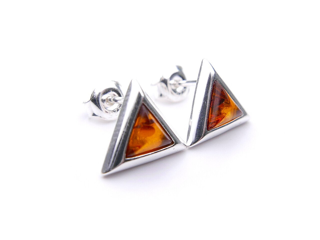 Baltic amber triangle earrings mounted in sterling silver
