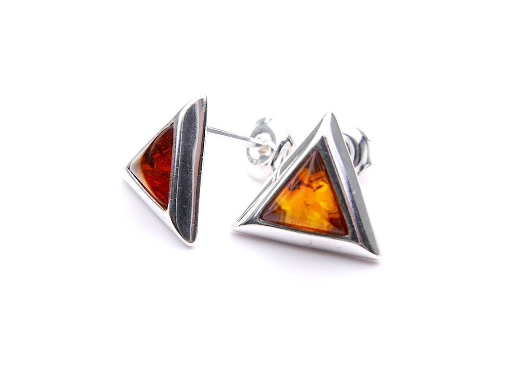 Baltic amber triangle earrings mounted in sterling silver