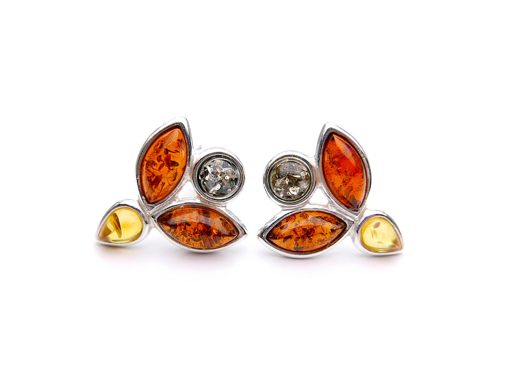 Baltic amber flower stud earrings in sterling silver