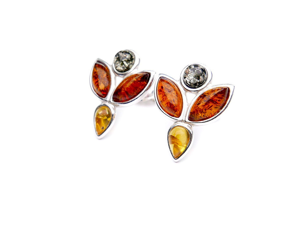 Baltic amber flower stud earrings in sterling silver