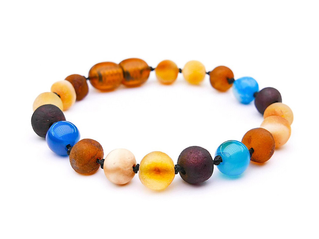 Blue agate amber teething bracelet