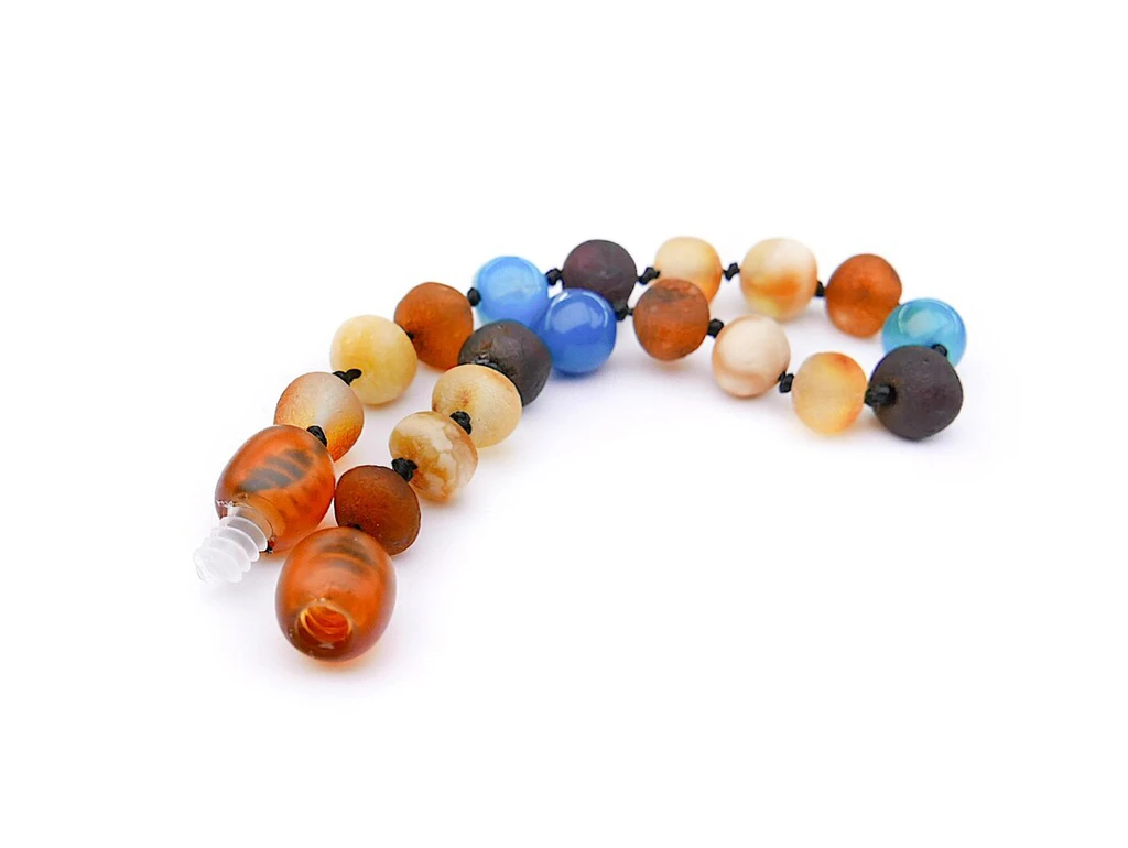 Baltic amber and blue agate gemstone teething bracelet UK & Ireland