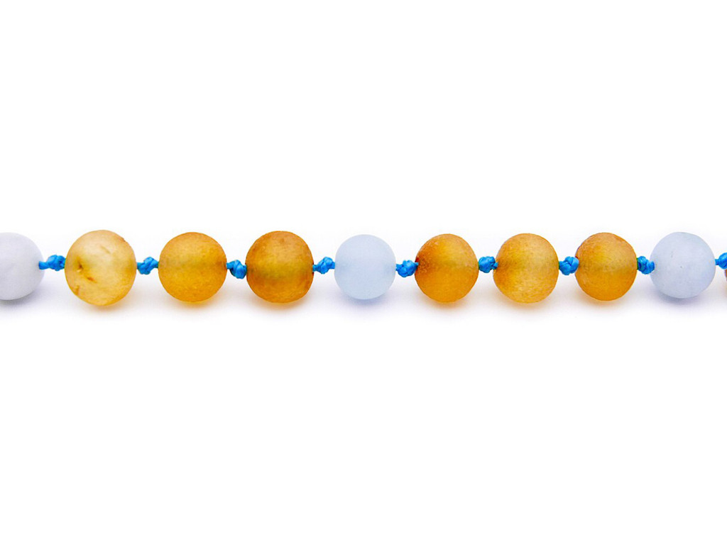 Baltic amber and aquamarine anklet with screw clasp double-knotted beads for durability