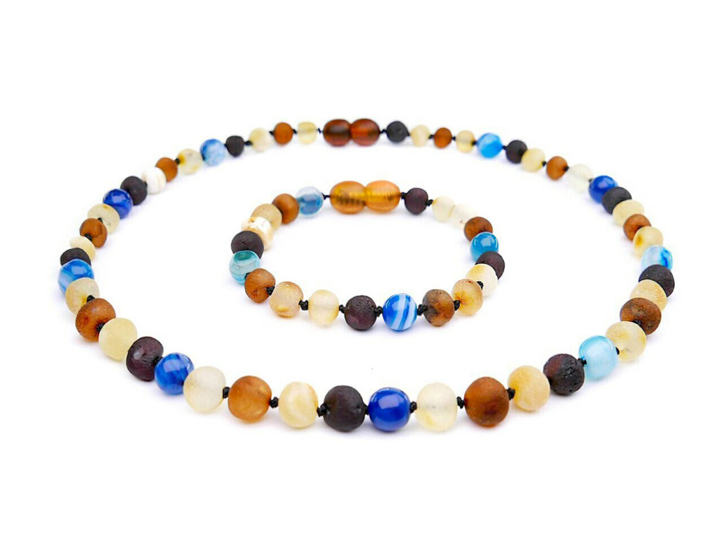 Blue agate amber teething set