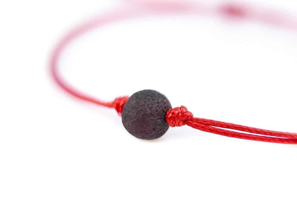 Kabbalah String Bracelet with Dark Cherry Raw Amber for Positive Energy and Protection