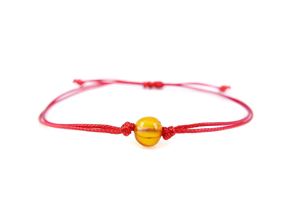 Kids Red String Kabbalah Bracelet with honey polished amber bead