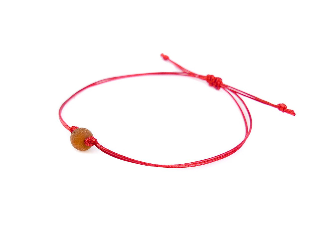 Red sting amber bracelet for kids with raw amber