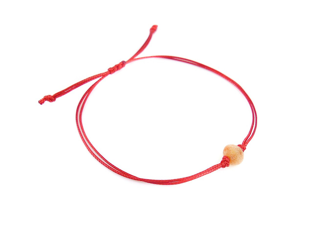 Kids Red String Kabbalah Bracelet with honey raw amber bead