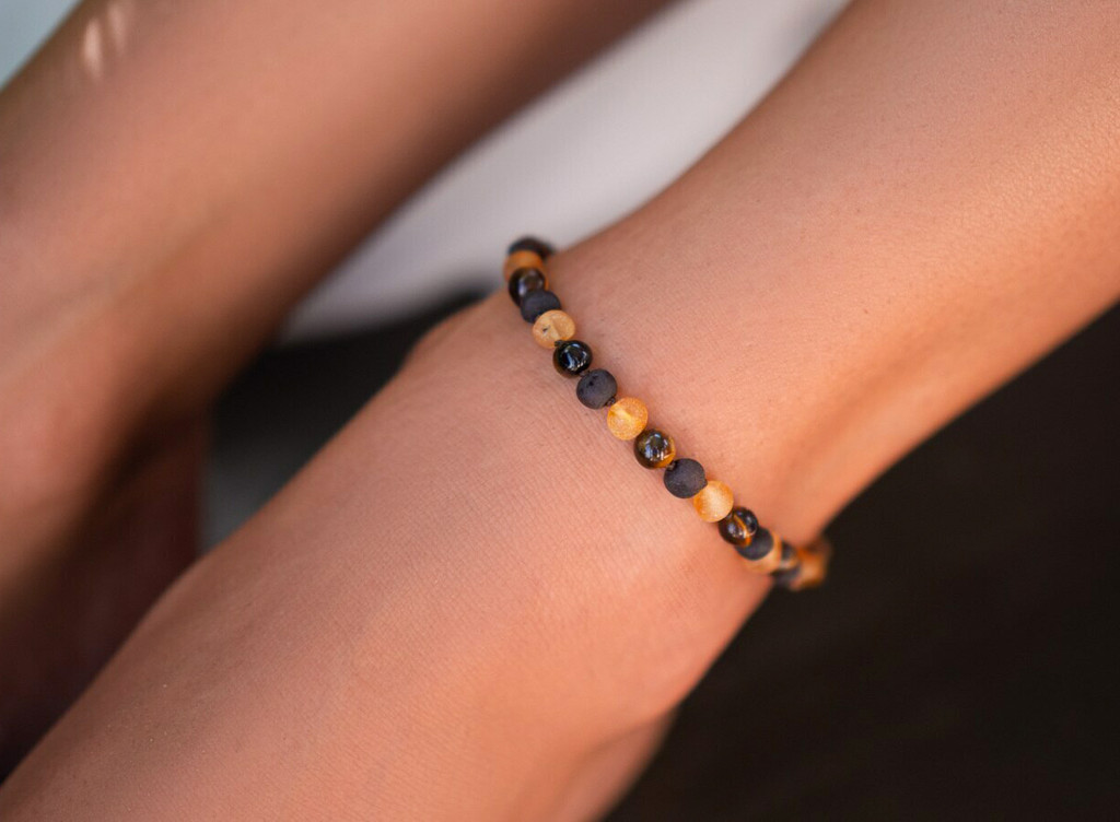 Adult amber anklet with Tiger Eye beads