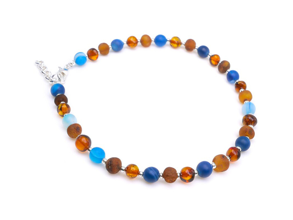 adjustable adult amber anklet matte blue agate