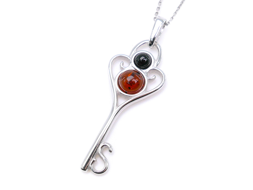 Baltic amber key pendant in sterling silver 