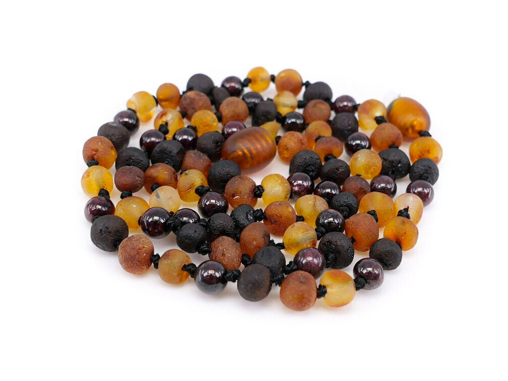 Adult amber necklace garnet beads